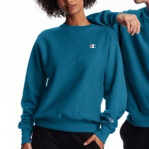 Champion Life Reverse Weave Crew Neck Sweater Teal Pull Over Cotton XS